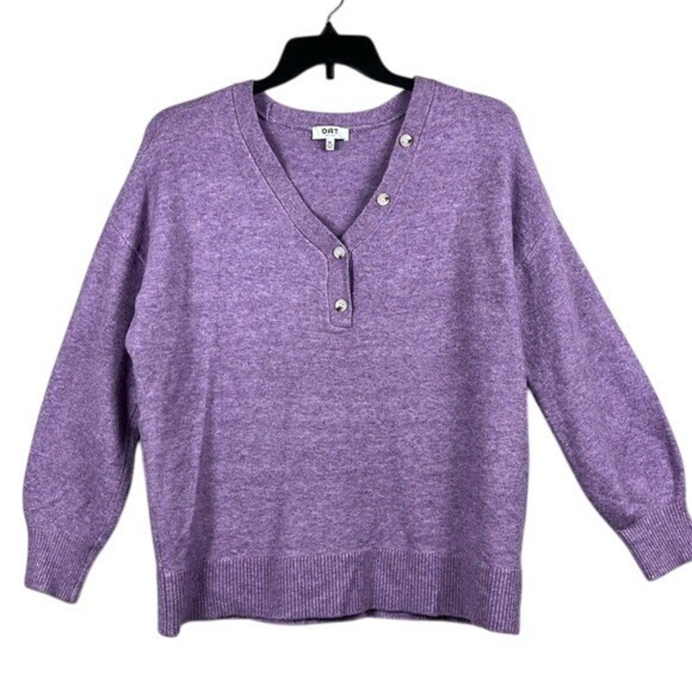 Oat New York‎ Sweater Long Sleeeve Button Up Neck Womens Size X-Large Purple